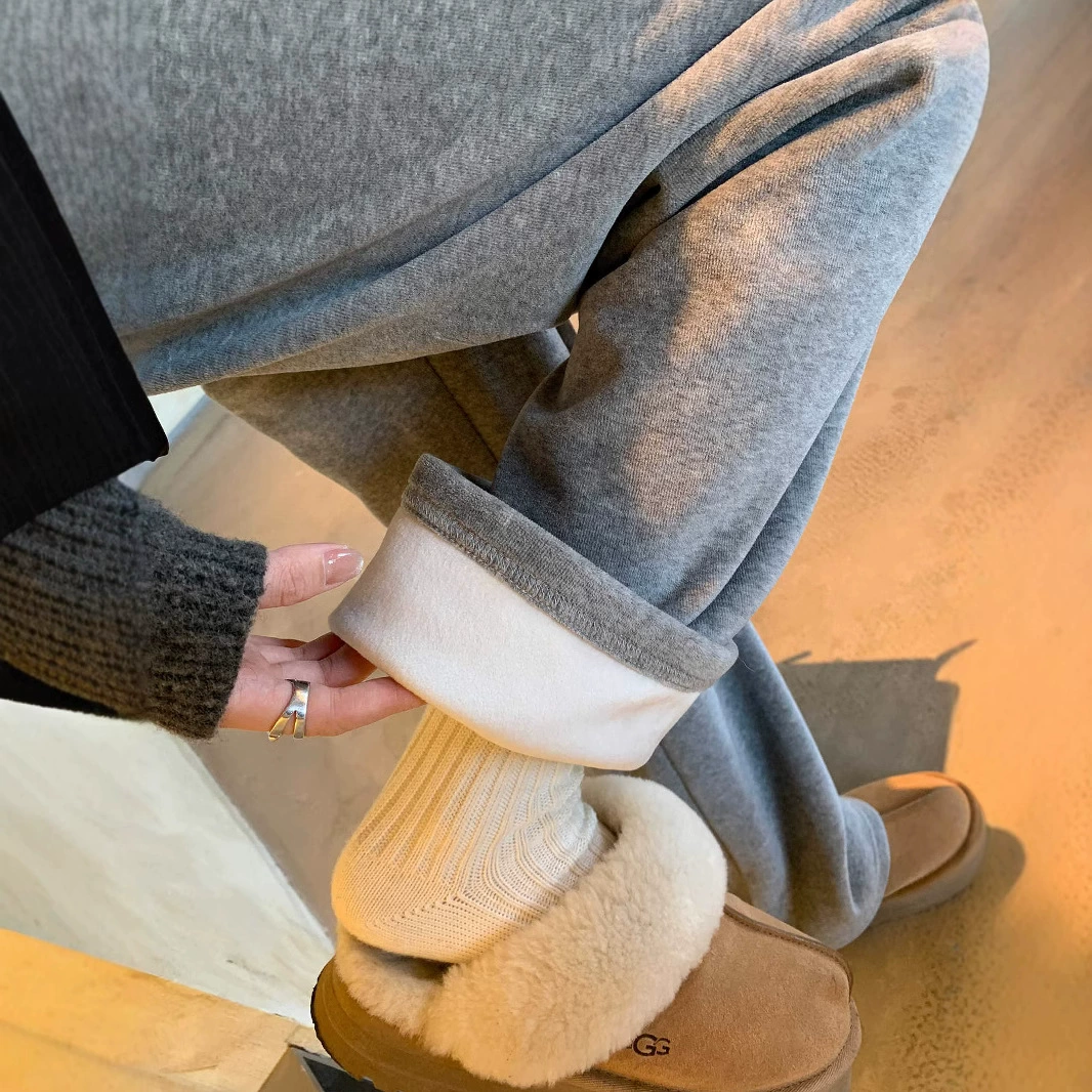 Теплые бархатные ленивые брюки с высокой талией женские зимние эластические брюки с бархатной талией, толстые и вертикальные прямые брюки с широкими ногами