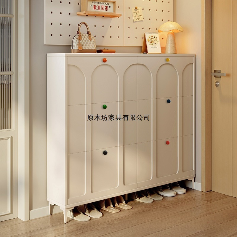 Ultra-Thin Entryway Shoe Cabinet for Home, 2025 New Model, Extremely Narrow Integrated Wall-Mounted Cream-Style Foyer Flip Shoe Rack