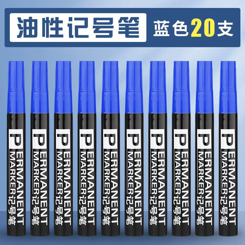 Blue marker, black rollerball pen