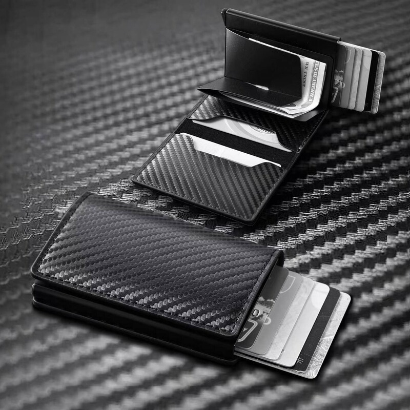 Cross-border European and American full inspection anti-theft brush men's wallet RFID Multi-card wallet ultra-thin carbon fiber card holder