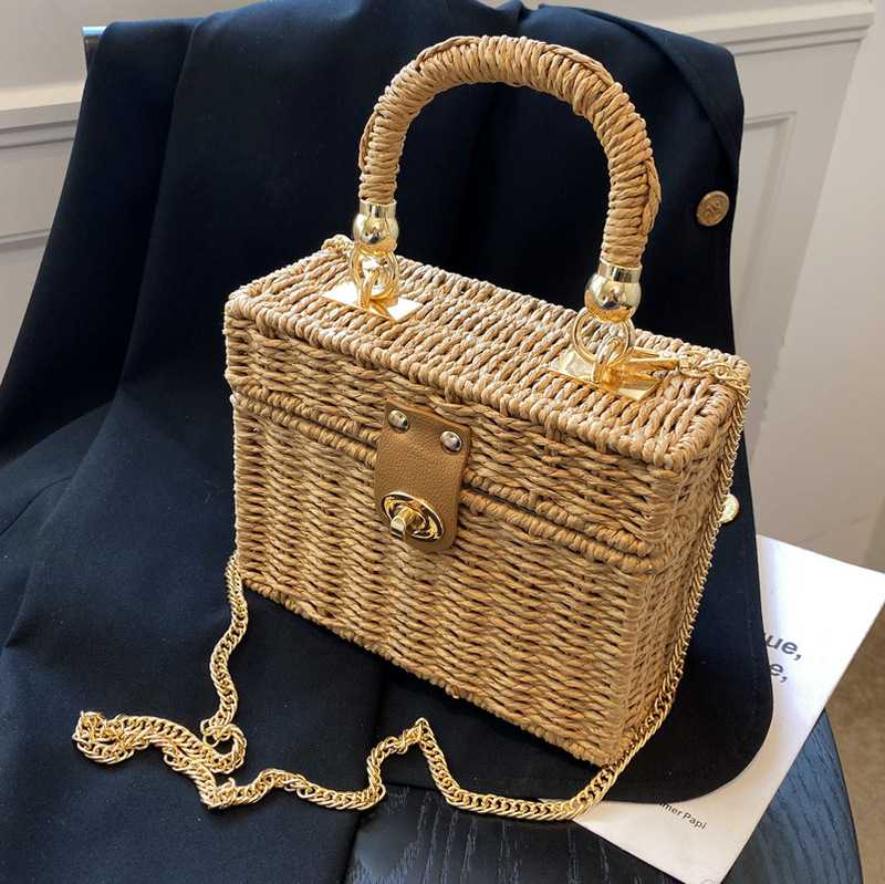 Retro Straw Bag 2025 Summer New Fashion Beach Women's Bag Shoulder Crossbody Bag Handbag Box Small Square Bag