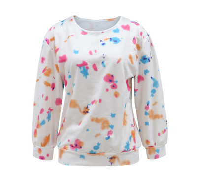 Mujeres europeas y estadounidenses transfronterizas otoño y invierno tie-dyed casual cuello redondo impresión manga larga image 6
