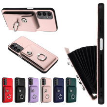 适用于三星S24手机壳 A15风琴插卡指环支架防摔保护套A33卡包纯色