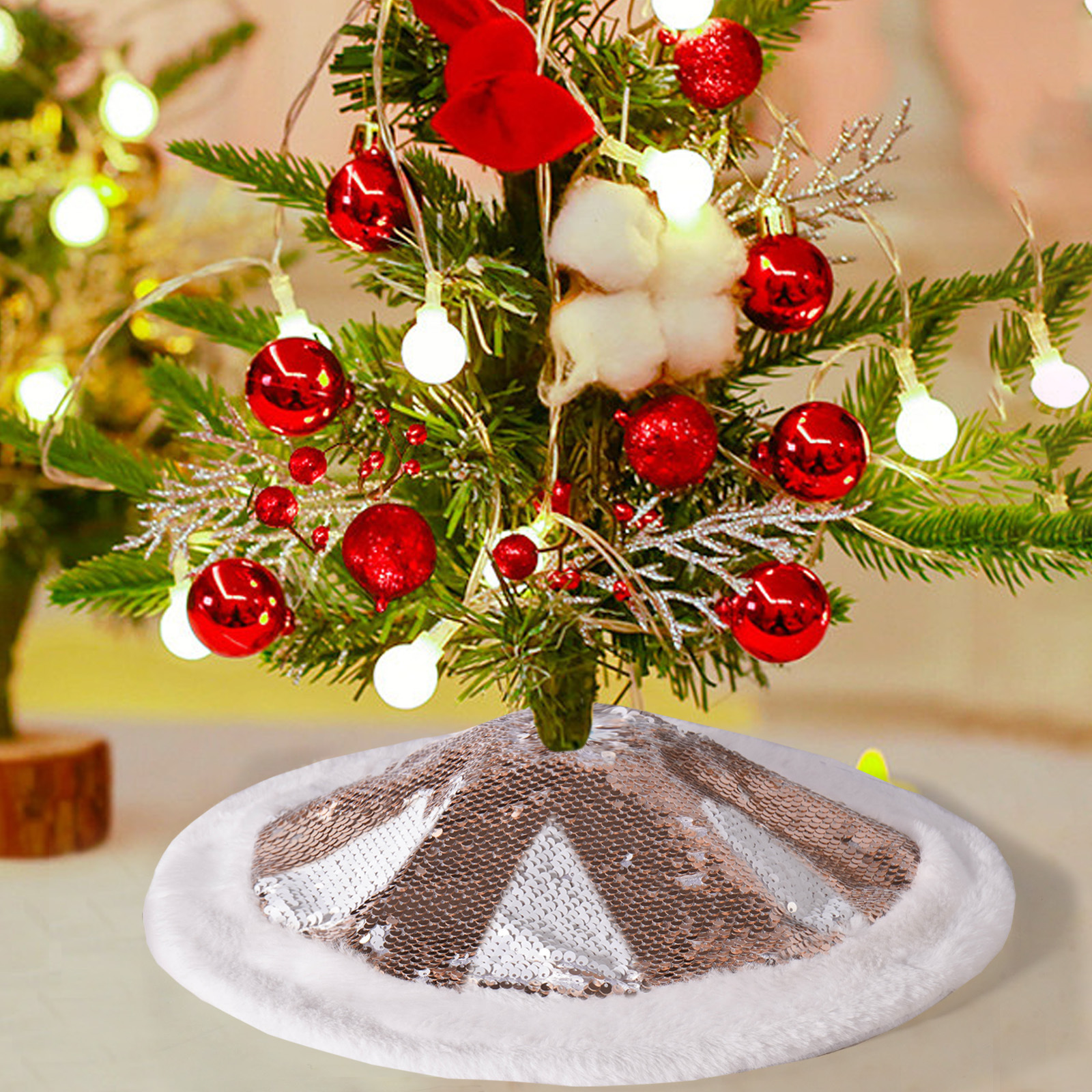 Navidad transfronteriza pequeña falda de árbol de perlas decoración de dos colores conmutación creativa delantal de árbol de Navidad una falda de dos colores
