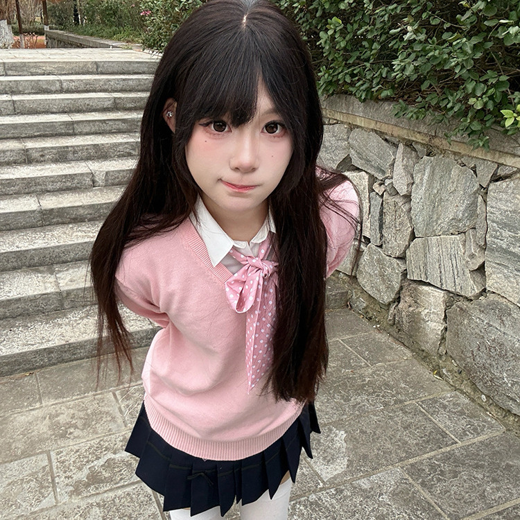 작은 토끼 원래 JK 가짜 두 단색 풀오버 스웨터 일본 유니폼 대학 스타일 긴 소매 스웨터 가을과 겨울 여성