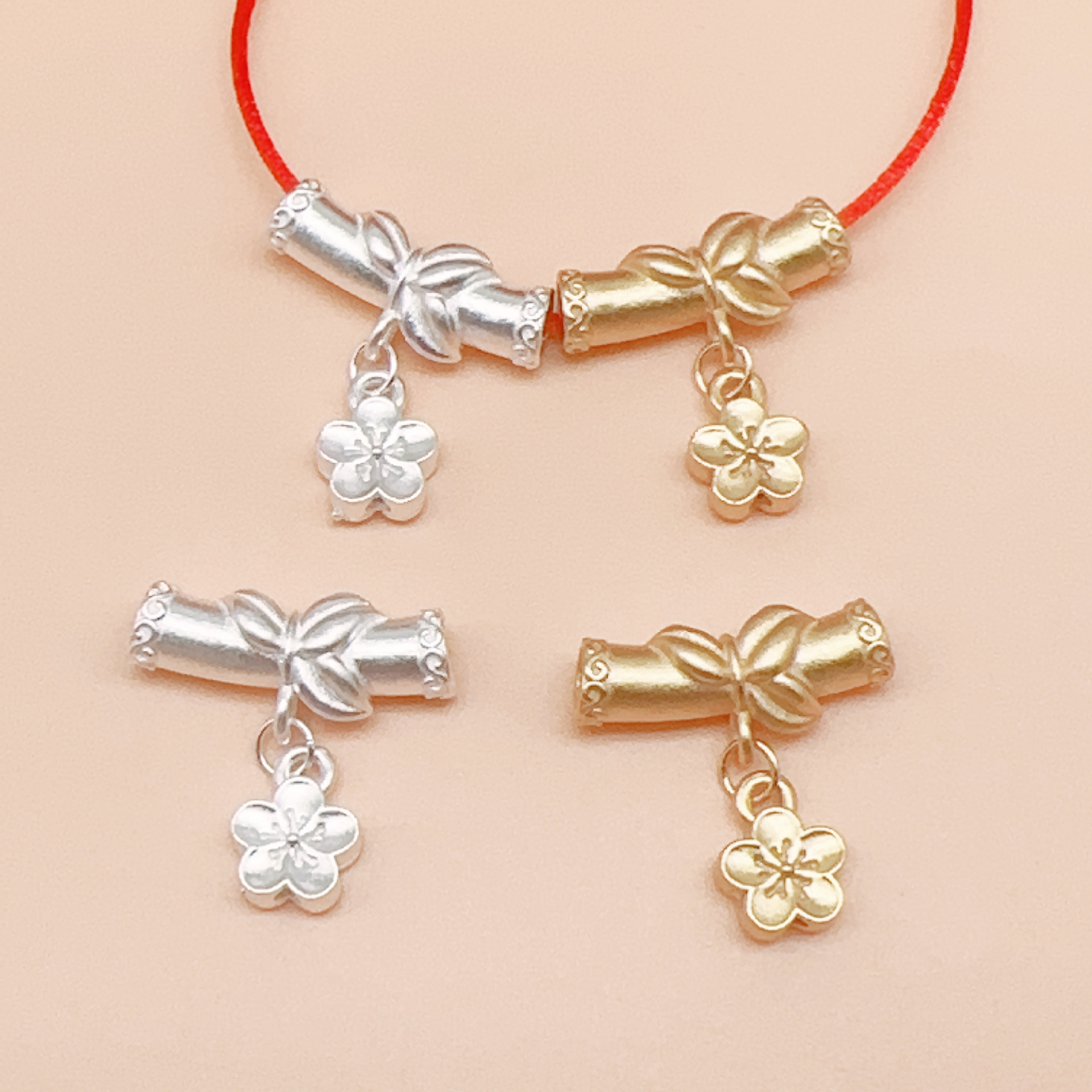 2023兔年送礼足银999银花管桃花 镀金手串编织绳年货红包礼品