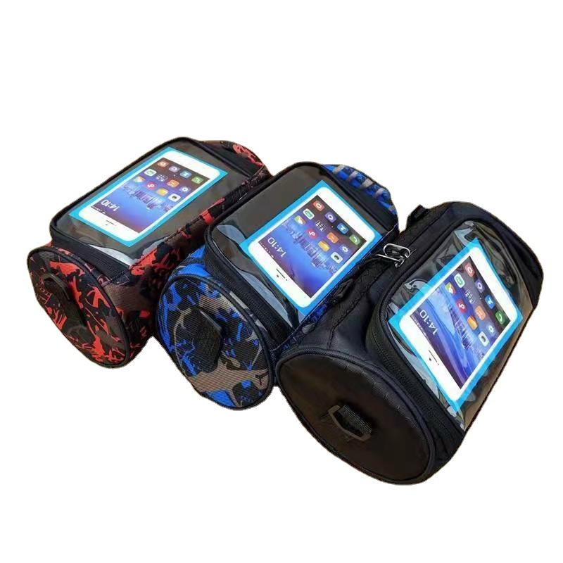 Bicicleta de montaña bolsa de manillar de la bicicleta bolsa de cabeza de dragón bolsa en forma de tubo pantalla táctil bolsa de teléfono móvil equipo de equitación de gran capacidad bolsa de haz frontal
