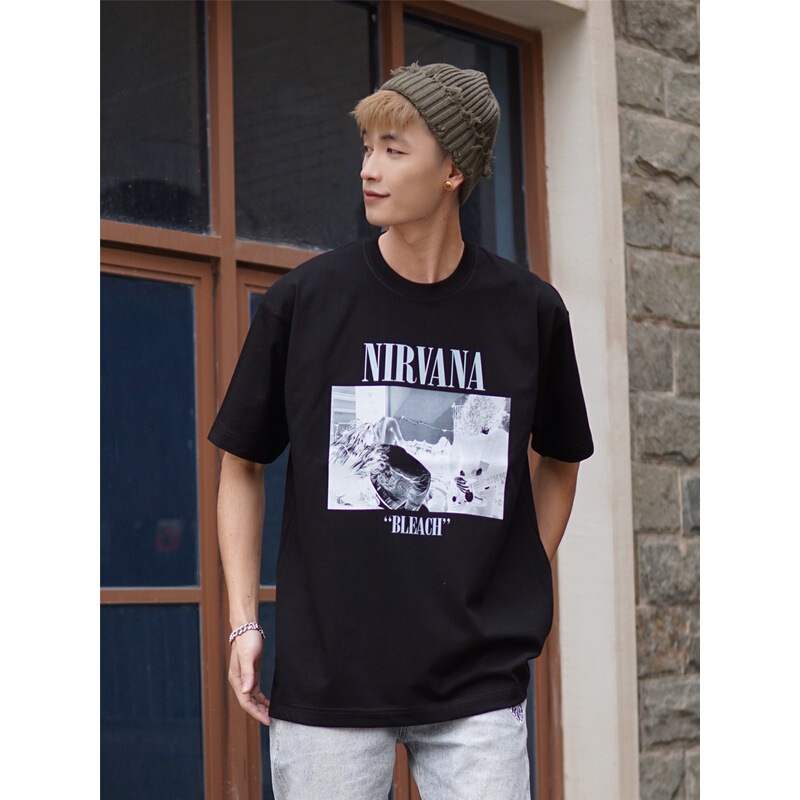 Long-Term Nirvana Bleach T-Shirt Nirvana Band Rock Portrait American Small Neckline Loose Retro Print