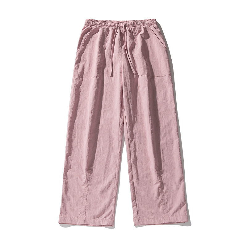 Hanlu ropa de trabajo ligeramente arrugada para hombres pantalones casuales primavera nuevas parejas sueltas y anchas pantalones rectos con cordón q