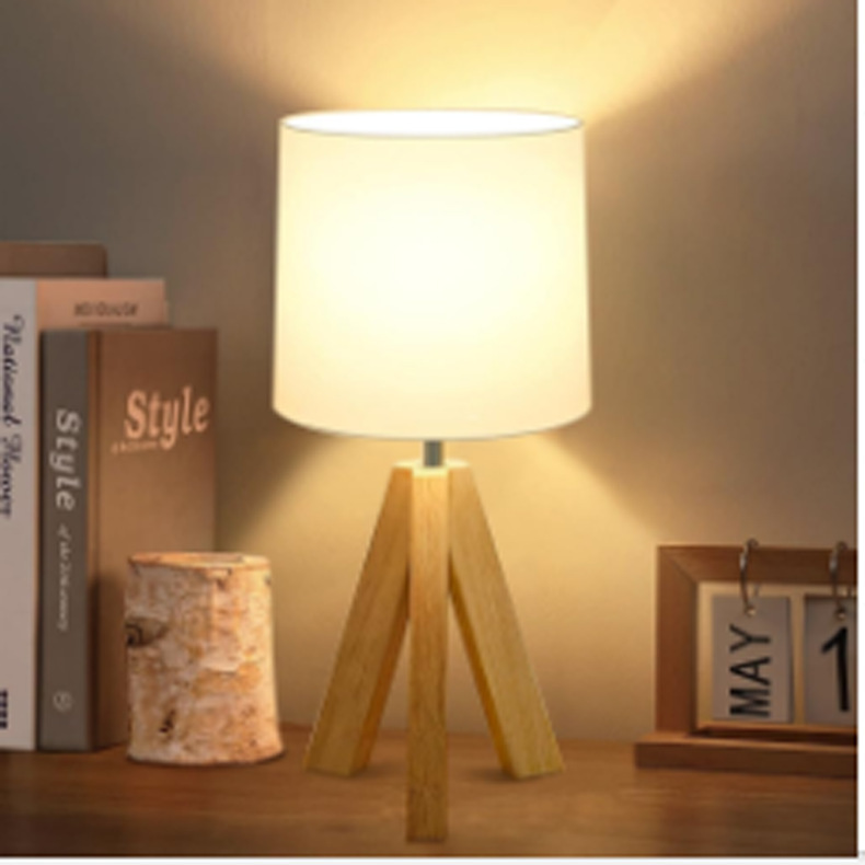 Amazon AliExpress Trigeminal Right Angle Wooden Table Lamp Nordic Linen Fabric Living Room Bedroom Lamp US Regulations European Regulations British Regulations