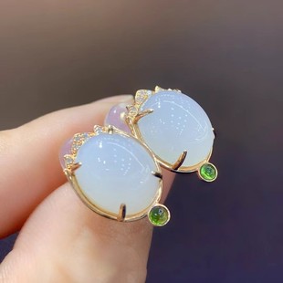 Fubei Diamond Jewelry [18K Gold Inlaid Hetian White Jade Gemstone Earrings] Loose Stone about 9*11mm