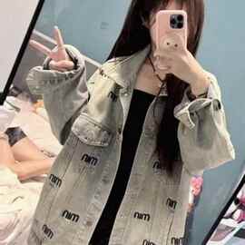 春秋季新款美式绣花宽松学生韩版牛仔外套女潮牌简约小众气质上衣