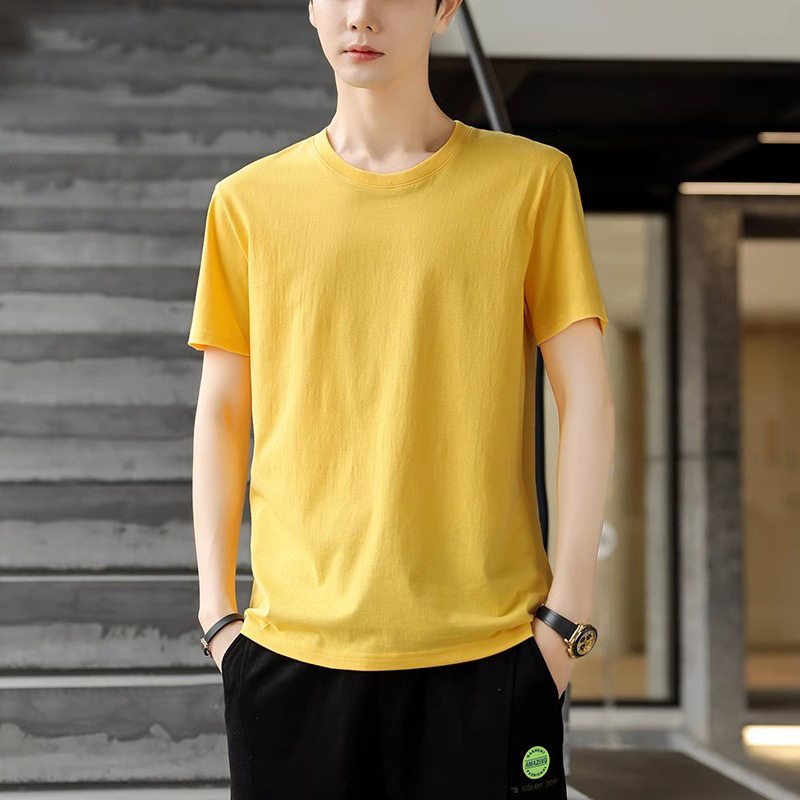 新疆長絨綿純綿半袖男性夏の新型男性服ゆるいカジュアル純色重ポンド上服tシャツ|undefined