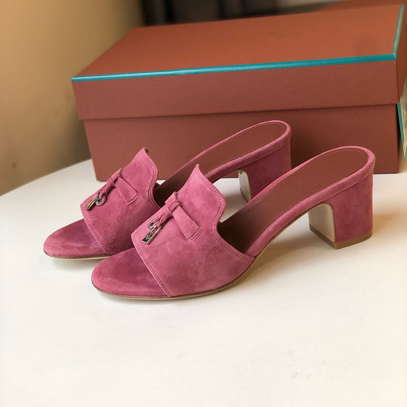 Shoe Pendant Chunky Heel Slip-On Shoes 2025 Summer New Style Mule Sandals Open-Toe Half-Slip High-Heeled Women's Shoes Comfortable