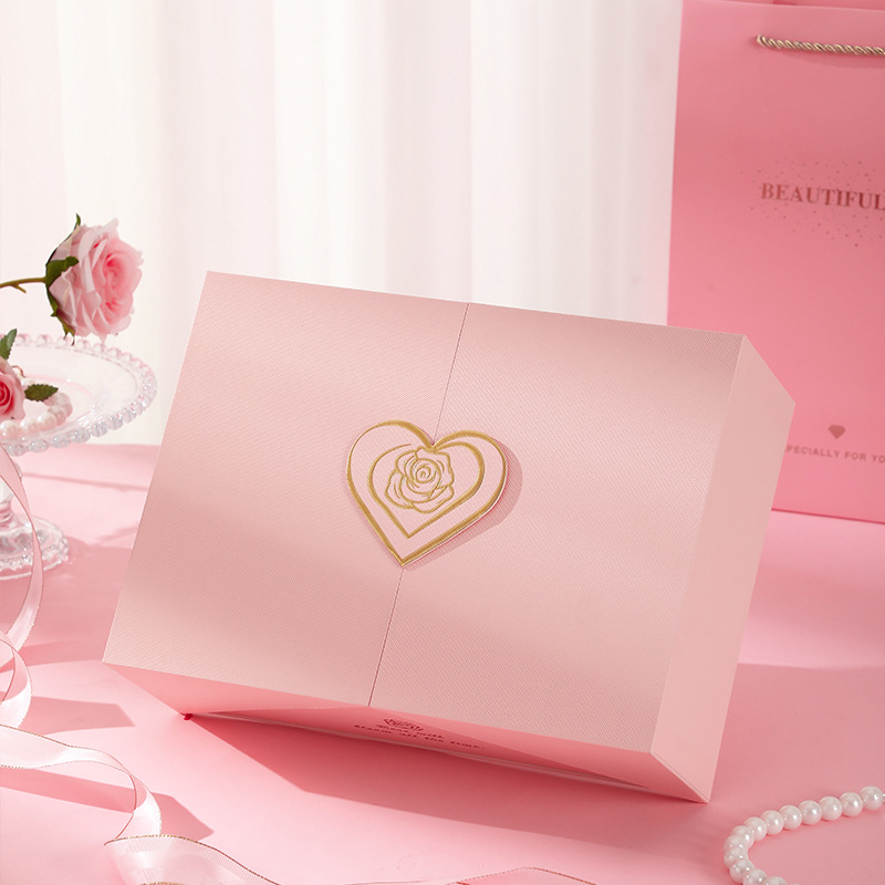 Nueva caja de regalo rosa de doble apertura, caja de regalo para el Día de San Valentín, caja de regalo de alta gama para niñas, caja de regalo de recuerdo, caja de embalaje al por mayor