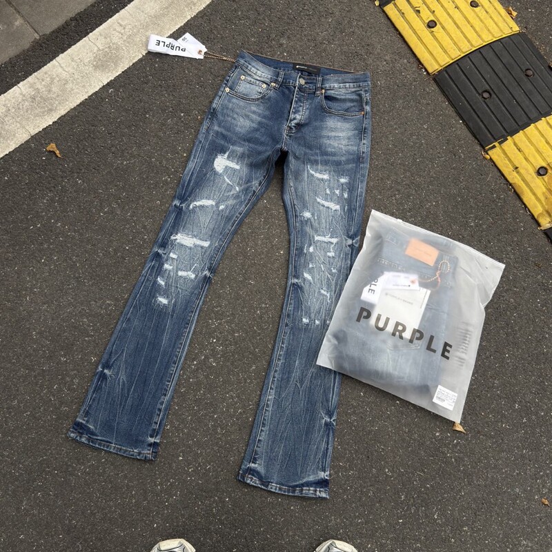 Purple trendy brand full series of jeans, slightly flared, slim fit, retro washed, distressed, ripped long pants Purple trendy brand full series of jeans, slightly flared, slim fit, retro washed, distressed, ripped long pants