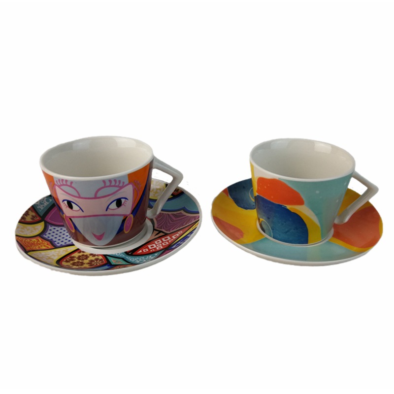 Creativo brazo mango cappuccino latte taza de café espresso europeo galleta taza y platillo