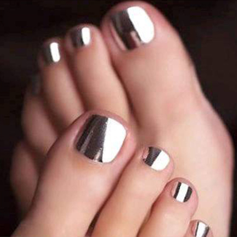 Summer White Wearable Metal Silver Toenail False Nail Stickers Nail Stickers Removable Finished Products Wholesale Summer White Wearable Metal Silver Toenail False Nail Stickers Nail Stickers Removable Finished Products Wholesale