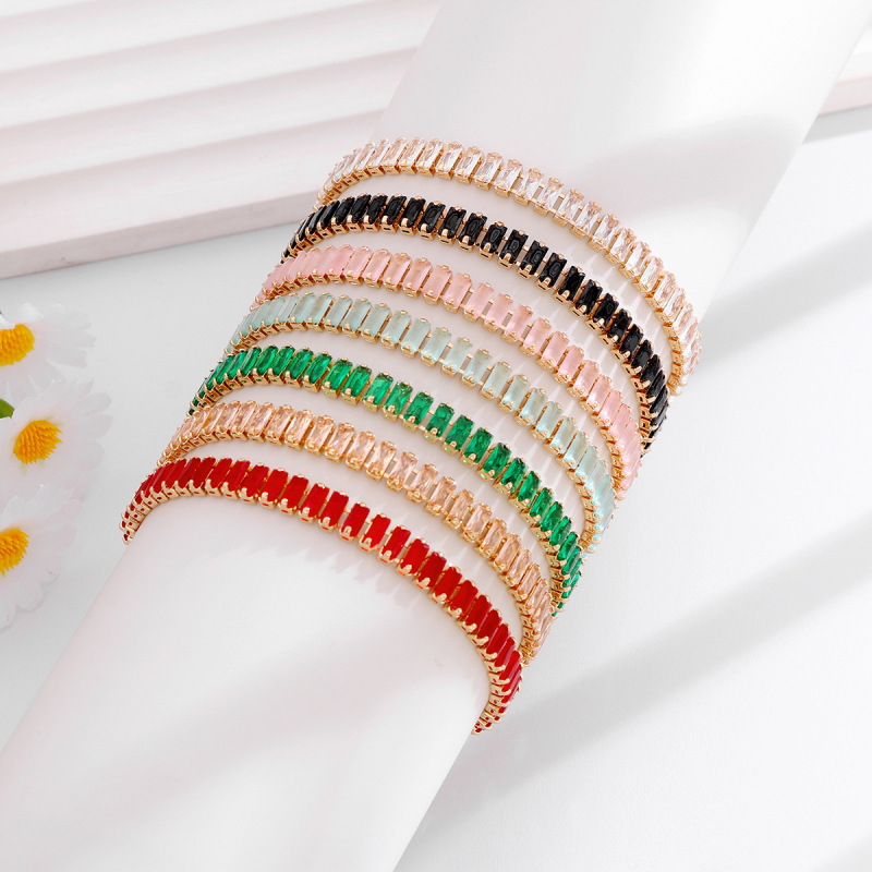 French-Style Light Luxury Colorful Gemstone Full Diamond Tennis Bracelet, Gold-Plated Bracelet, Multi-Color Versatile Jewelry Wholesale
