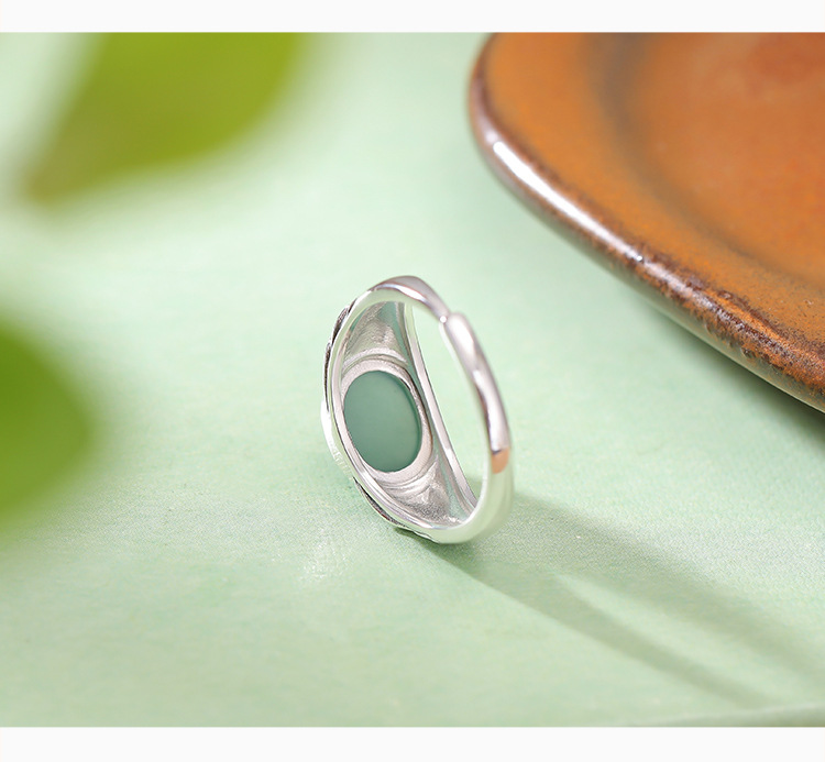 Nhẫn bạc S999 nguyên chất mặt trứng khắc lá tre phong cách retro Trung Quốc — 999 bạc nguyên chất chi tiết 3