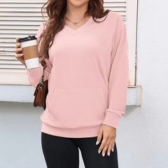 纯色V领宽松卫衣女秋冬新款长袖上衣大码休闲外套