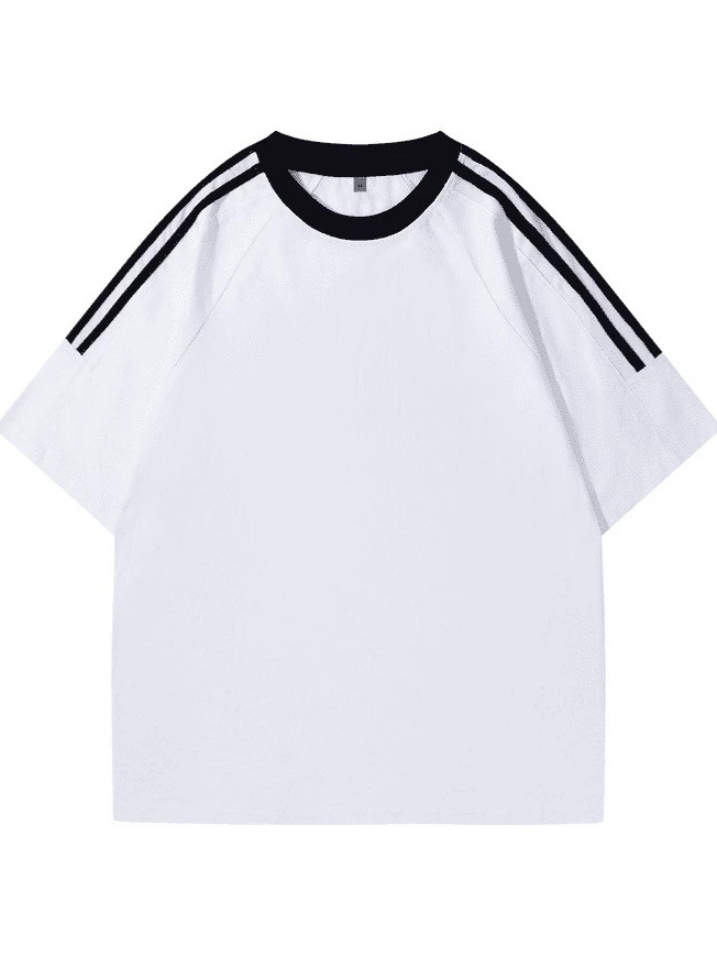 Camiseta retro americana de algodón puro de 190 g con tres rayas y hombros caídos, manga corta, transpirable y de ajuste holgado para el verano de 2026