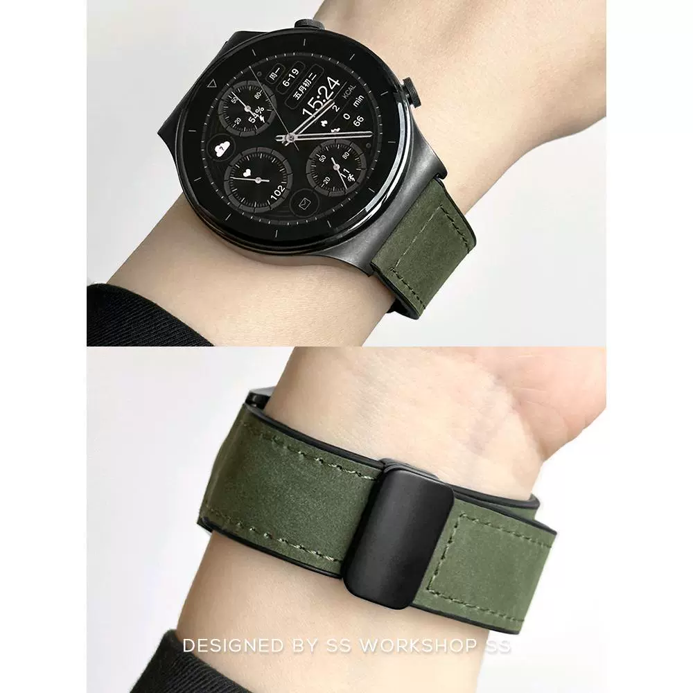 Новый ремешок, подходит для Huawei Watch GT2/GT3 Pro, кожаный с узором "Crazy Horse", магнитная пряжка, 22 мм, совместим с Samsung