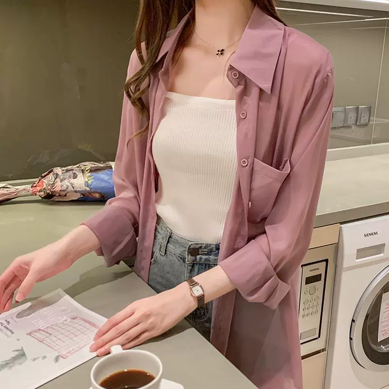 Новый длинный рукав солнцезащитный рубашка 2024 летний новый POLO воротник дизайн внешний вид рубашка кардиган тонкий топ