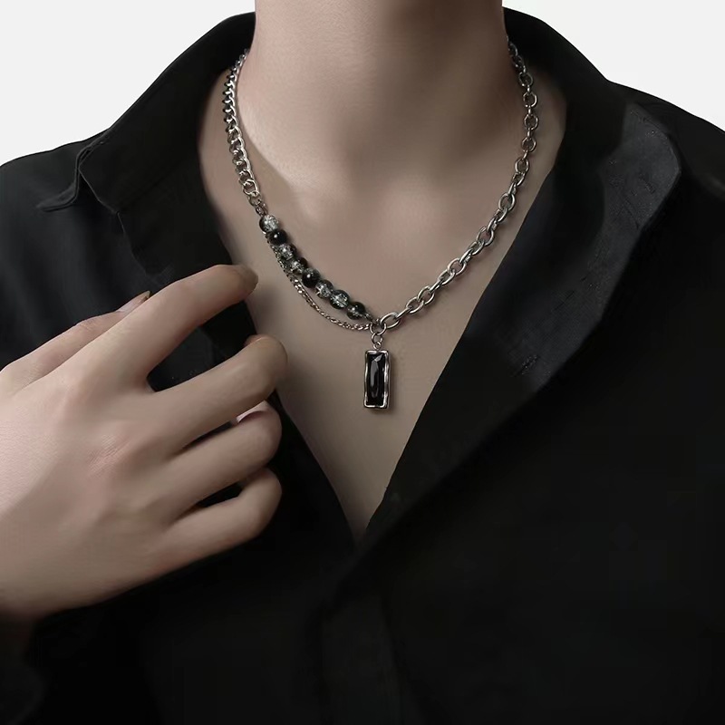 Hip-hop Retro Rectangle Titanium Steel Polishing Inlay Artificial Gemstones Men's Pendant Necklace display picture 1