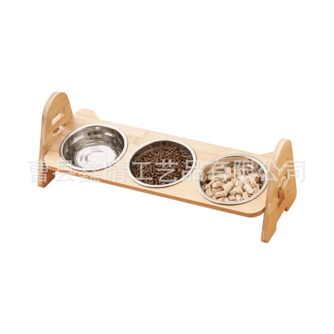 Inicio Marco de cuenco de gato de bambú y madera Creativo de varios cuencos de madera maciza Estante de alimentación para mascotas Alimentador de comida para perros de madera al por mayor
