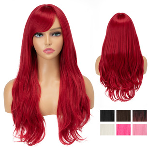 European and American Style Pink Synthetic Full Wig for Women with Side Bangs, Long Curly Hair, Natural Wigs, Wholesale from Manufacturer, High-Temperature Fiber