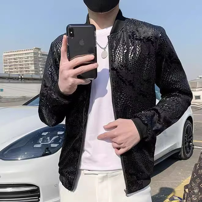 25 New Men's Personality Fashion Nightclub Trendy Men's Thin Jacket Youth Sequin Stand Collar Coat Spring Summer Men's Wear