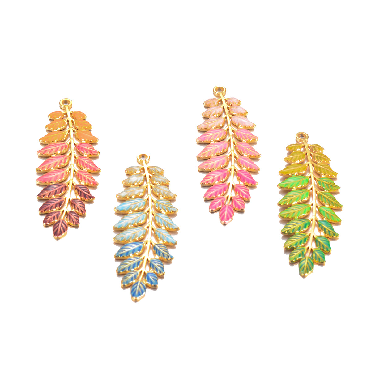 Un Pack De 3 Style Simple Feuilles Acier Inoxydable Émail Pendentif Bijoux Accessoires display picture 2