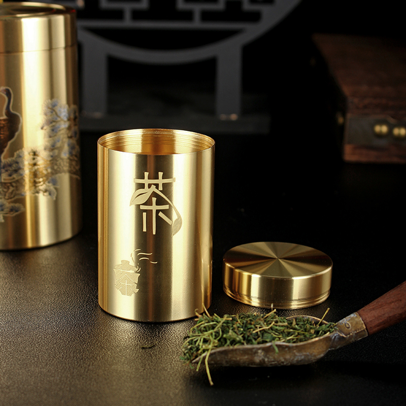Todo el latón té lata sellado almacenamiento de té lata de té portátil a prueba de humedad viaje lata sellada caja de té