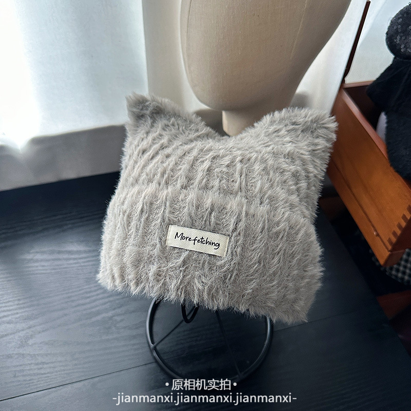 可爱小猫耳朵毛绒针织帽子女2025新款包头毛线帽秋冬季保暖护耳帽|undefined