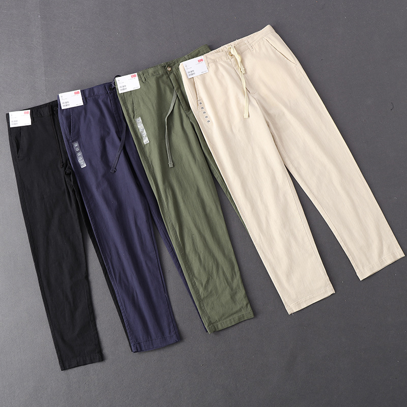 Entrega de una pieza pantalones de lino de fabricación china primavera y otoño pantalones finos de algodón y lino pantalones de hombre de exportación pantalones Casuales