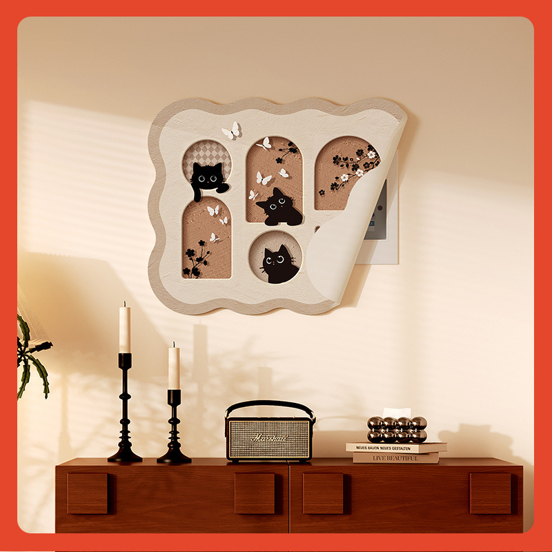 ✅中古风喵咪免打孔电表箱装饰画2024新款磁吸电闸贴画配电箱遮