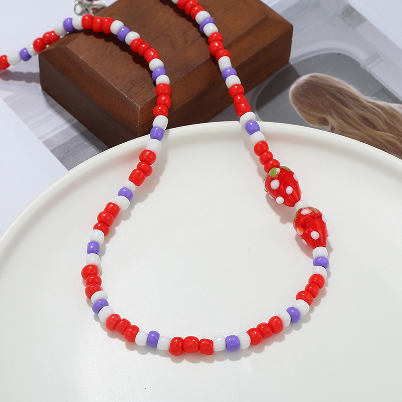 Sweet Strawberry Pearl Plating Necklace 1 Piece