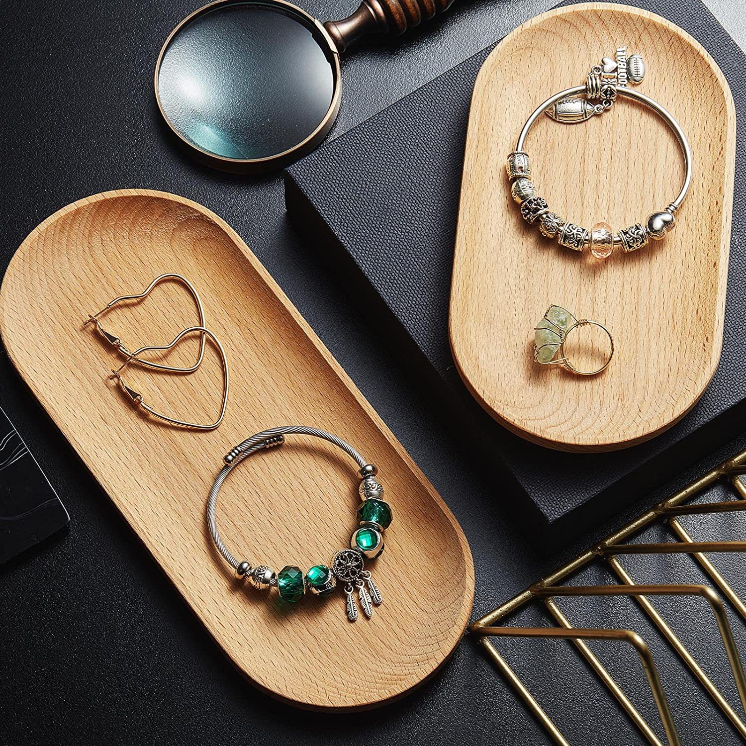 木质椭圆形甜点杯托盘乡村风格小托盘服务盘素食托盘服务盘套装