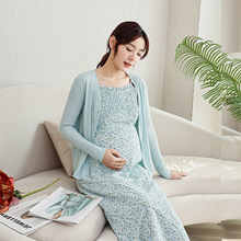 孕妇装夏季两件套雪纺碎花吊带裙2025淑女甜美薄款开衫高腰连衣裙