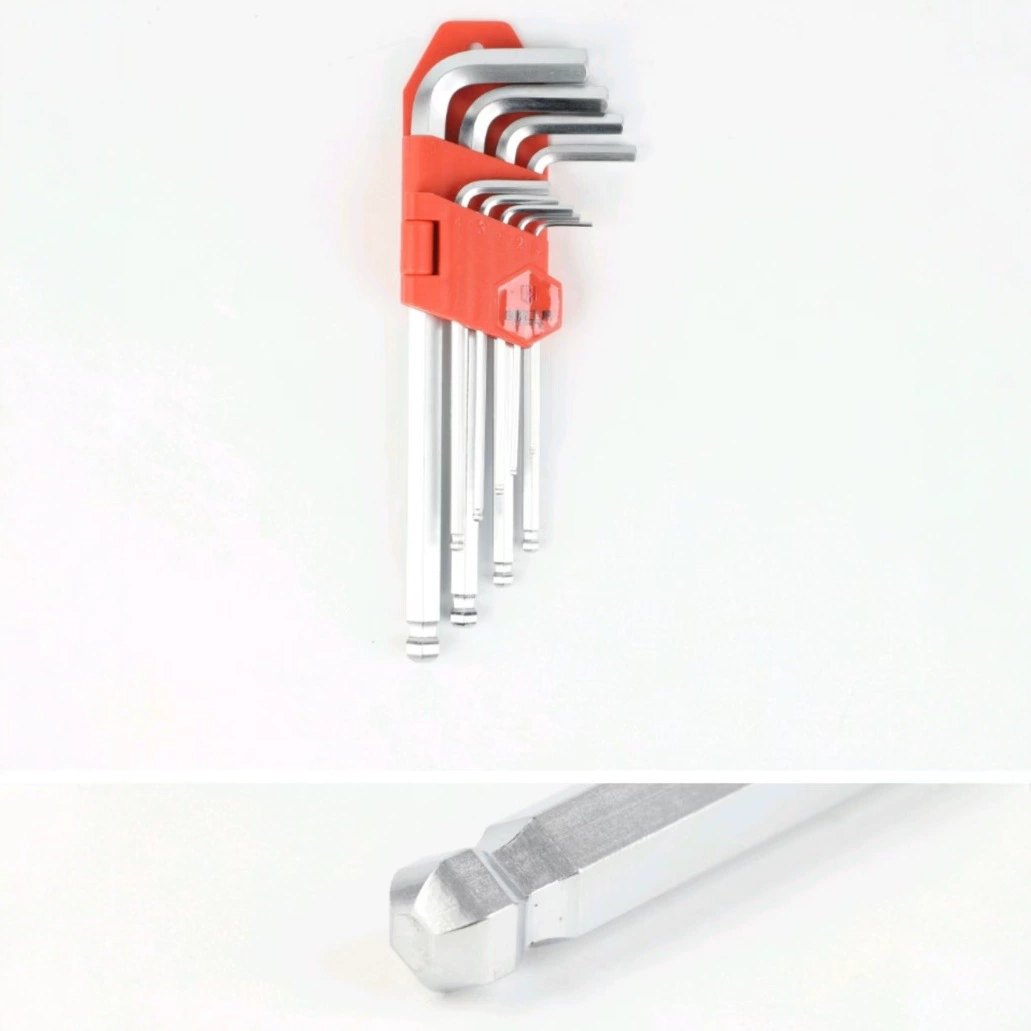 Оптовая продажа от производителя, никелированный матовый внутренний шестигранный набор, L-образный внутренний шестигранный шаровой ключ, внутренний шестигранный ключ, инструмент, 9 шт., шаровая головка