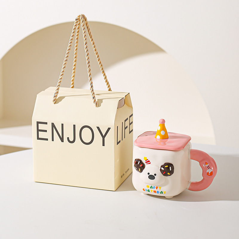 Caricatura encantadora, taza de animales, regalo de cumpleaños, taza de cerámica, taza de desayuno de leche casera