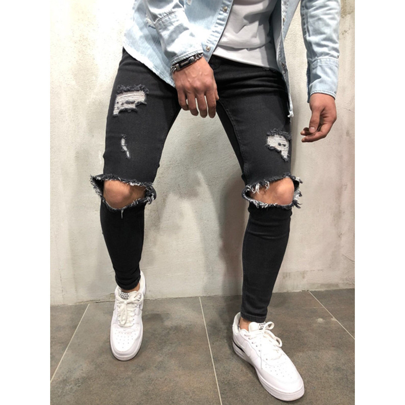 Jeans Ajustados Con Roturas para Hombre de Mezclilla con Elastano, Ligeramente Elástico image 8