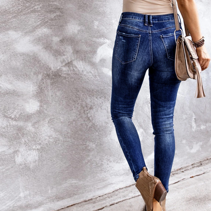 Jeans Ajustados Elásticos Desgastados y Rotos para Mujer, Otoño/Invierno 2025, Estilo Europeo y Americano, Sexy, Tallas Grandes, Levanta Glúteos
