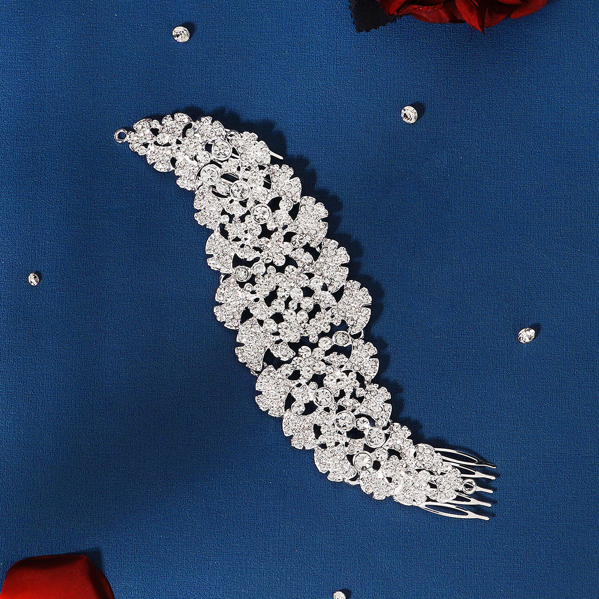 Fashion Flower Alloy Inlay Rhinestones Insert comb 1 Piece