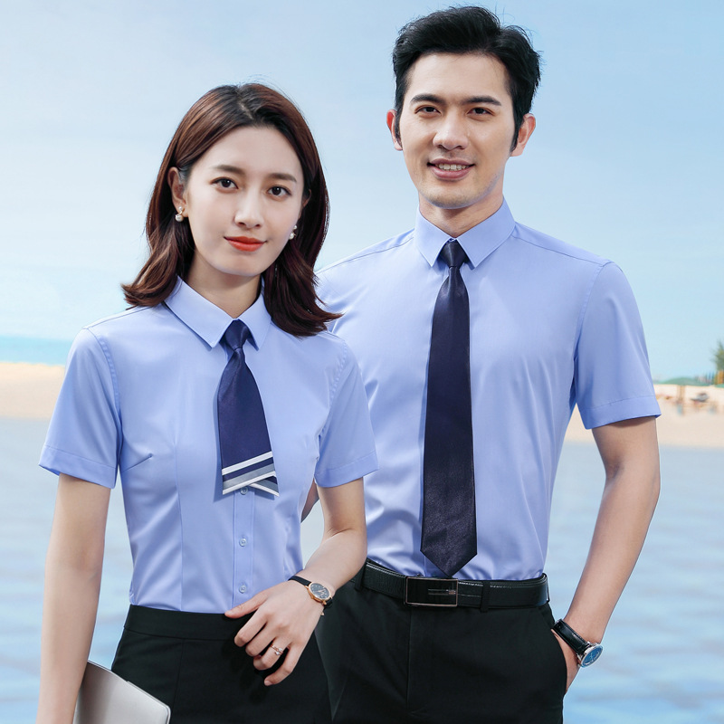 Men's and Women's Same Business Wear Pure White Short-sleeved Shirt Men's Summer New Hotel Work Clothes Bamboo Fiber Shirt Non-ironing Men's and Women's Same Business Wear Pure White Short-sleeved Shirt Men's Summer New Hotel Work Clothes Bamboo Fiber Shirt Non-ironing