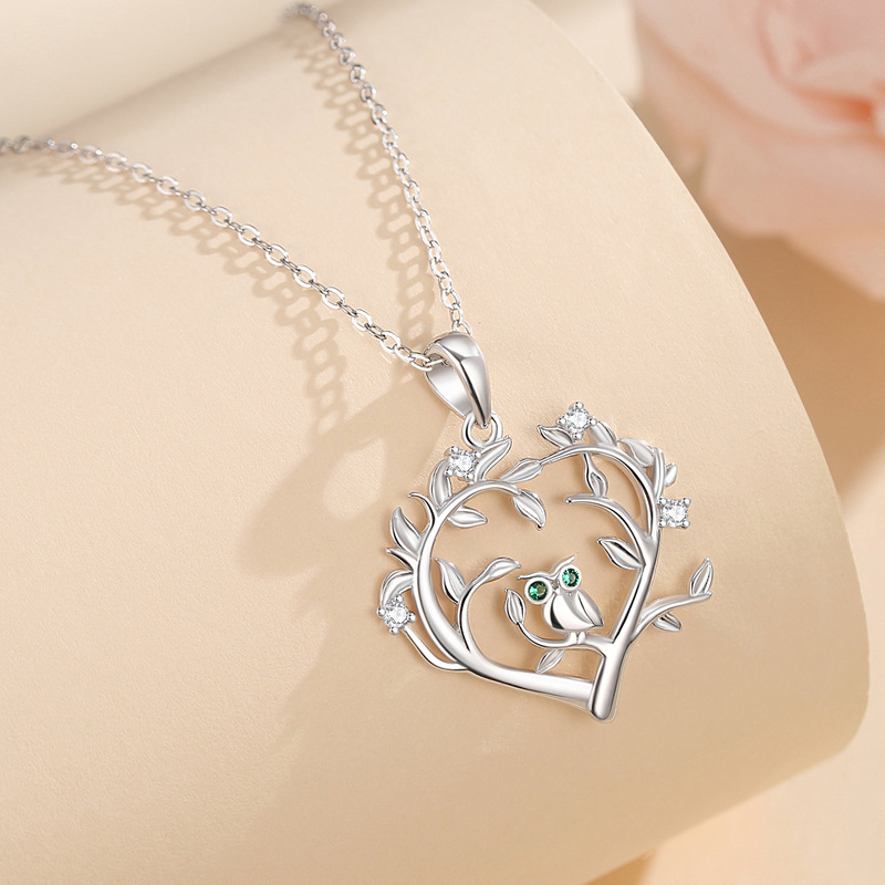 Nuevo collar francés de alta gama europeo y americano, vida femenina, búho, micro-incrustado de circón, personalidad, temperamento, cadena de clavícula