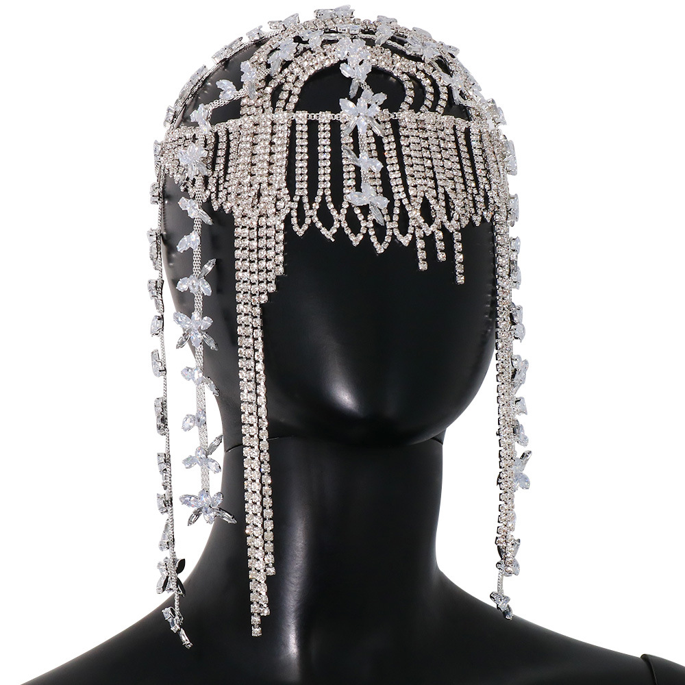 fashion leaf zircon tassel headdress personality versatile rhinestone hair chain hair accessories women's headdress_voghion.com