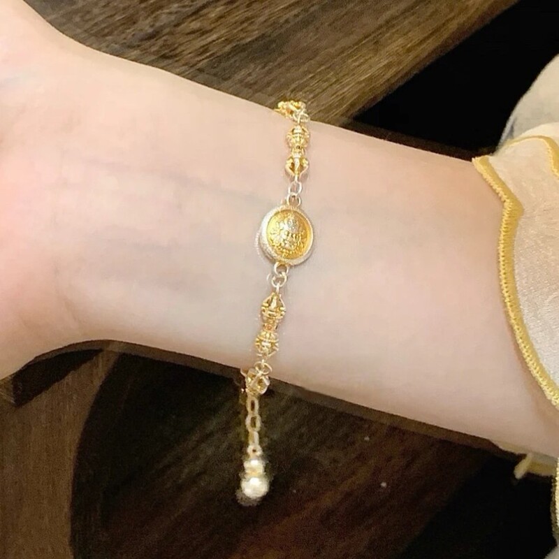 「Vajra Pestle」Yellow God of Wealth Auspicious Words Enamel Gold Bracelet for Women Light Luxury Niche High-End Design Bracelet for Women