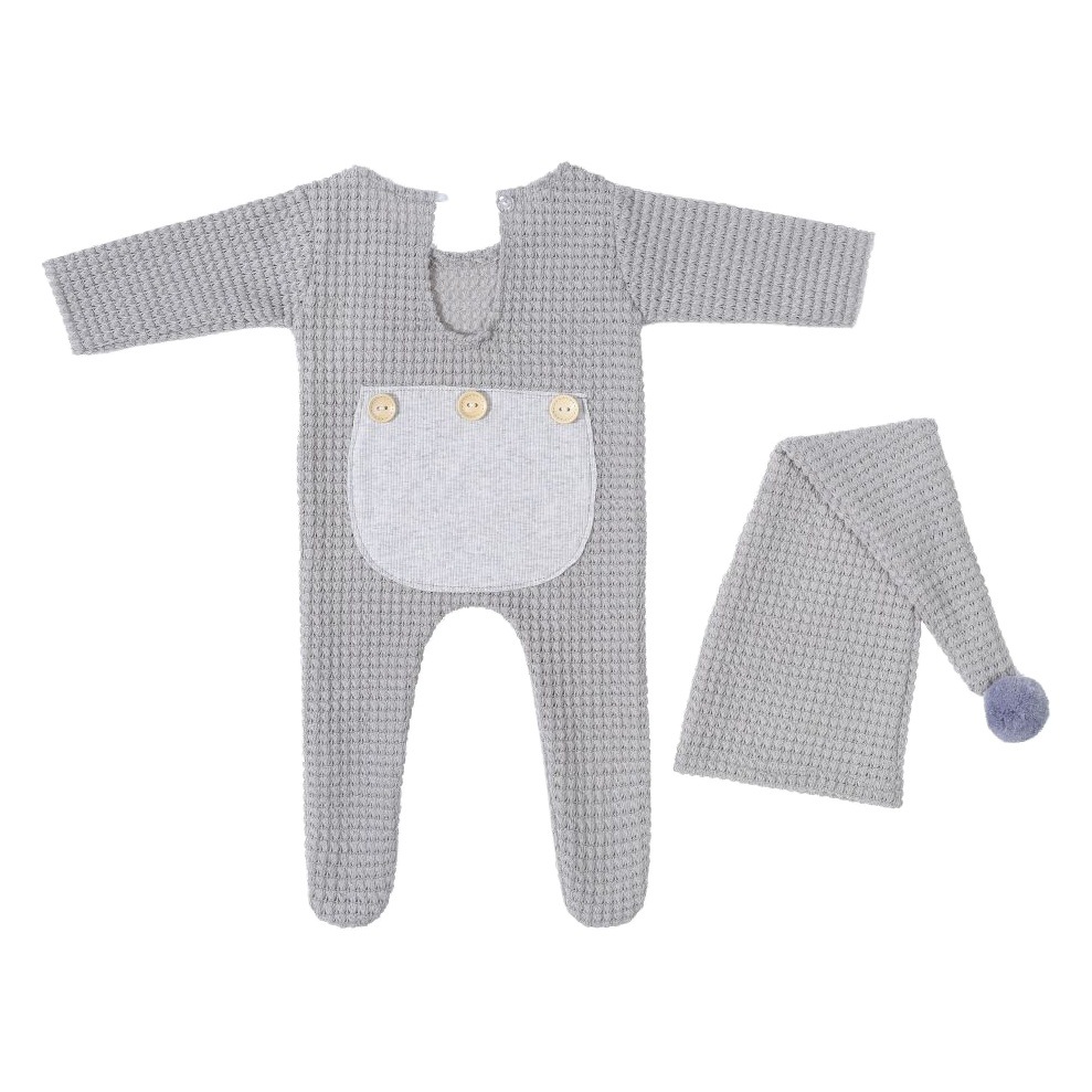 Europeo y americano recién nacido fotografía mono bebé fotografía ropa de cola larga sombrero de dos piezas de punto mono fotografía ropa